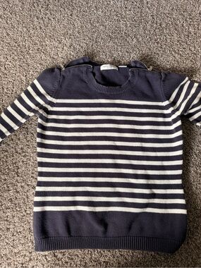 Liz Claiborne Navy and White Striped Petite Knit Top - medium